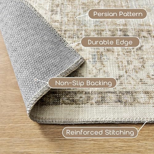 BILEEHOME 4x6 Boho Neutral Living Room Rug Washable Vintage Rustic Persian Farmhouse Style Easy to Clean Stain Resistant Area Rugs for Dining Room, Light Tan Brown and Beige - color: Coffee/Rust Brown, size: 4' x 6' (Rectangular)