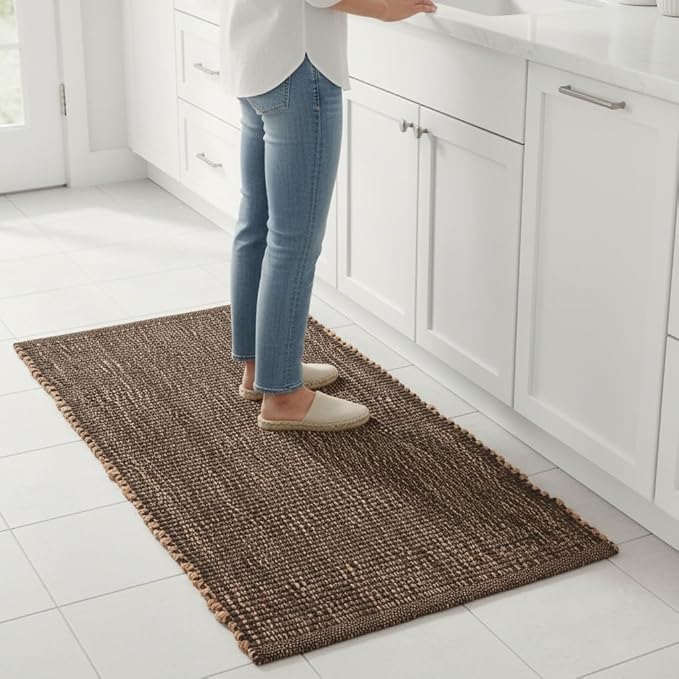 Brown Jute & Cotton Braided Rug Rectangle 2' x 3' – Reversible Soft Accent Rug for Entryway, Kitchen, Bathroom