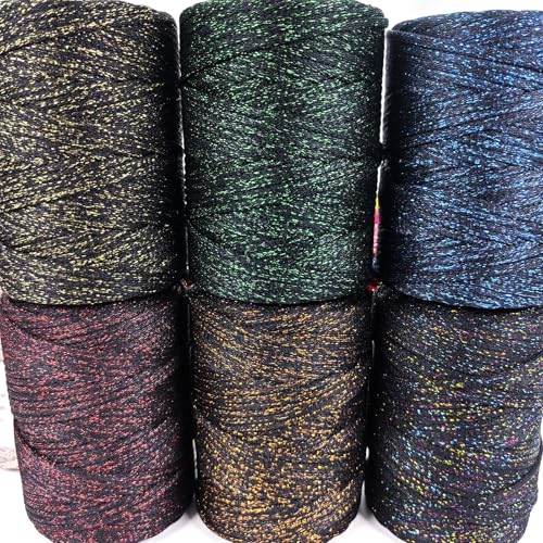3mm Sparkle Polyester Macramé Cord - 150g/66yds Metallic Glitter Braided Cord for Crocheting Bags, Baskets, Macramé Plant Hangers & DIY Crafts, Machine Washable (16#Black Bronze) - color: 16#black Bronze