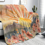 Burn Orange Boho Sunrise Sunset Sun Print Throw Blankets Pink Floral Flower Blanket Modern Abstract Throws Spring Blankets for Couch Boho Decorative Blanket for Sofa Bed Living Room 40"x50"