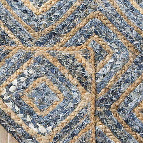 SAFAVIEH Cape Cod Collection Runner Rug - 2'3" x 16', Natural & Blue, Handmade Flat Weave Diamond Braided Jute & Denim, Ideal for High Traffic Areas in Living Room, Bedroom (CAP354A) - color: Natural/Blue, size: 2'3" x 16' (Runner)