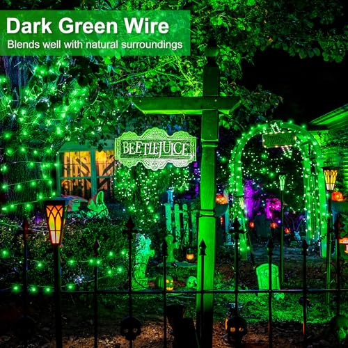 Green Christmas Lights Outdoor, 100FT 300 LED Christmas Tree Lights with 8 Modes, Waterproof Connectable Twinkle Lights Green Wire for Indoor House Patio Party Holiday Decorations - color: Green, size: 100FT 300 LED
