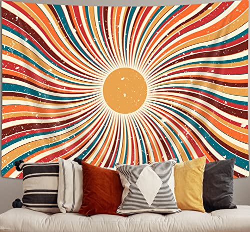 Vintage Sun Tapestry Aesthetic Boho Tapestries Abstract Retro 70s Rainbow Minimal Geometric Grunge Art Print Hippie Bohemian Decor Mid Century Modern Backdrop Party Decorations for Dorm Bedroom 60x40 - color: Abstract Rainbow