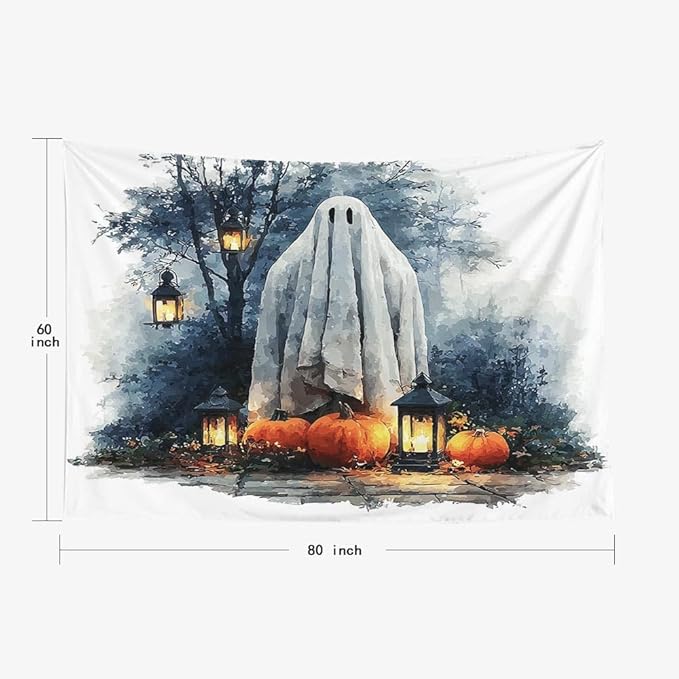 EMMTEEY Horror Tapestry Happy Halloween Ghost Pumpkins Ceiling Tapestry 80X60 Large Wall Art for Bedroom Living Room Fall Backdrop