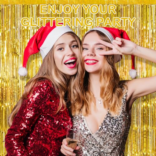 30 Pack Gold Foil Fringe Curtain Backdrop, 3.3x8.2 Feet Metallic Tinsel Streamer Curtains Photo Booth Props for Birthday/Wedding/Graduation/Baby Shower/Christmas/New Year/Disco Party Decorations - color: Gold