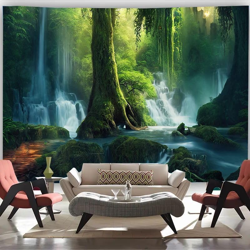 FENDROM Waterfall Jungle Tapestry, Nature Primary Forest Landscape Art Decor for Bedroom Living Room Office Home Mystical Wonderland Scenery Decoration - color: Jungle, size: 59"L x 51"W