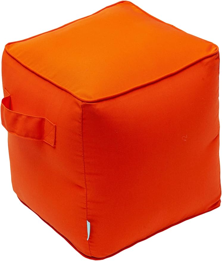 QILLOWAY Indoor/Outdoor Inflatable Stool, Ottoman Pouf Cube 16",All Weather Foot Rest for Camping or Home (Orange)