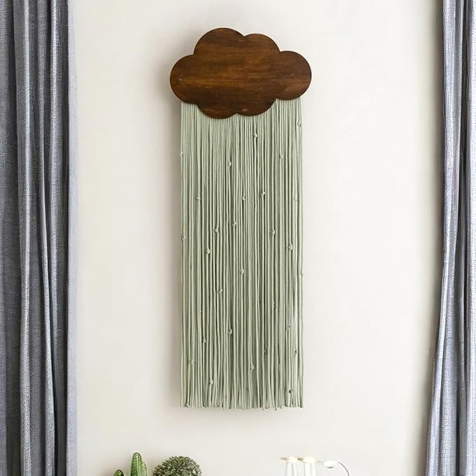 Ansley&HosHo Macrame Wall Hanging, Boho Woven Tapestry, Modern Tassel Wall Decor, Handmade Wall Art Tapestry for Bedroom, Living Room, Home, Bohemian Apartment Decoration Ornament Craft (Green Cloud)