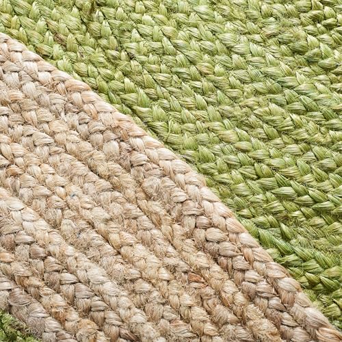 SAFAVIEH Natural Fiber Collection Area Rug - 2'6" x 4' Oval, Green & Natural Brown, Handmade Jute, Braided Border Design (NF801G) - color: Green/Natural, size: 2'6" x 4' (Oval)
