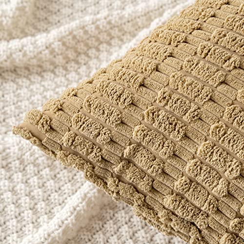 MIULEE Pack of 2 Corduroy Decorative Throw Pillow Covers 16x16 Inch Soft Boho Striped Pillow Covers Modern Farmhouse Home Decor for Sofa Living Room Couch Bed Khaki - color: Khaki, size: 16" x 16" (Pack of 2)