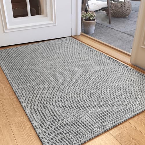 Washable 2x3 Entryway Rug, Door Mat Indoor Entrance, Non Slip Kitchen Rug, Boho Woven Small Rugs,Low Pile Front Door Mats for Laundry, Living Room Bedroom Farmhouse Decor (2'x3', Grey) - color: Grey, size: 2' x 3'