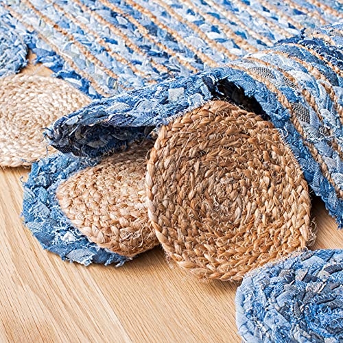 SAFAVIEH Cape Cod Collection Runner Rug - 2'3" x 6', Blue & Beige, Handmade Boho Braided Jute & Cotton, Ideal for High Traffic Areas in Living Room, Bedroom (CAP201C) - color: Blue/Beige, size: 2'3" x 6' (Runner)