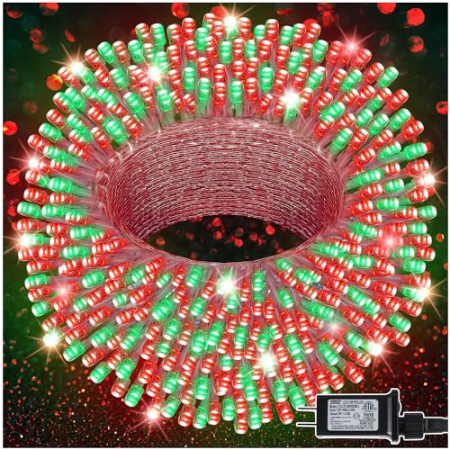 LJLNION 300 LED Christmas Lights, Extra Long 98.5FT Xmas String Lights Outdoor Indoor, 8 Lighting Modes, Plug in Waterproof Fairy Lights for Wedding Party Bedroom Decorations (Red & Green) - color: Red & Green