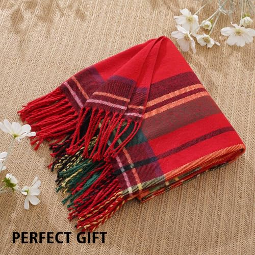 BATTILO HOME Christmas Red Plaid Throw Blanket for Couch, Bed, Super Soft Red Plaid Blankets,Soft Christmas Decorative Throw with Tassels 50"x60" - color: Christmas Red Plaid