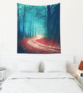 EMMTEEY Foggy Forest Tapestry Autumn Forest Road Red Leaves Boy Tapestry for Bedroom 50X60 Tapestry Present for Friends Families