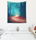 EMMTEEY Foggy Forest Tapestry Autumn Forest Road Red Leaves Boy Tapestry for Bedroom 50X60 Tapestry Present for Friends Families