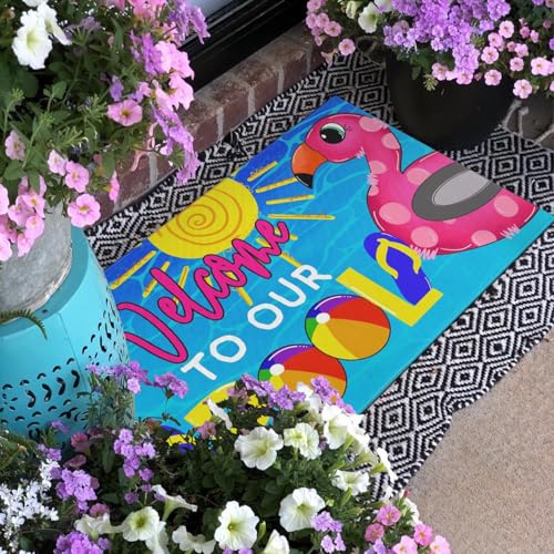 Summer Door Mat,Welcome to Our Pool Flamingo Indoor Outdoor Non-Slip Mat,Entryway Front Porch Farmhouse Summer Door Rug for Entrance Decor 30" x 17" - color: 2026 Spring Summer 7