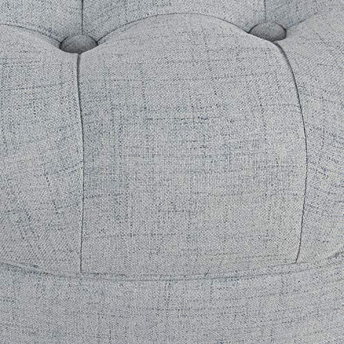 HomePop 25" Button Tufted Round Storage Ottoman - Light Blue - color: Light Blue