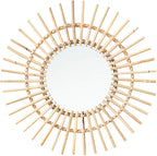 OYPEIP 22" Large Natural Rattan Sunburst Bohemian Hanging Glass Decor,Rustic Handwoven Innovative Art Decoration Round Makeup Mirror for Dressing Living Room Bedroom Bathroom Corridor,Entryway