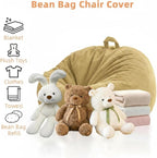 Stuffed Animal Storage Bean Bag Chair Cover (No Filler), Large Toy Storage Organizer & Comfy Kids Sofa Chair for Playroom, Teens Adults Toddler,Corduroy (Khaki, Cover Only)