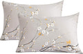 NANKO Floral Pillow Case Set (2 Pack), Tan Gray Plum Blossom Flower Pattern Printed Pillowcases/Pillow Shams - 20x30 inch Standard Queen Size