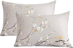 NANKO Floral Pillow Case Set (2 Pack), Tan Gray Plum Blossom Flower Pattern Printed Pillowcases/Pillow Shams - 20x30 inch Standard Queen Size
