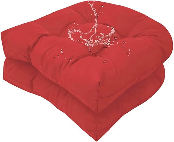 18 x 18 Outdoor Seat Cushions Set Waterproof Patio Seat Pad Rocking Chair Cushion with Ties for Indoor Outdoor Red, Set of 2