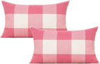 VAKADO 12x20 Set of 2 Pink Throw Pillow Covers Lumbar Buffalo Plaids Decorative Gingham Farmhouse Decor Outdoor Checkered Square Cushion Cases Home Decorations for Bedroom Couch Sofa Patio