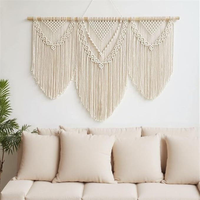 oiikain Large Handmade Boho Macrame Wall Hanging Tapestry - Chic Bohemian Woven Home Decor art for Living Room, Bedroom, and Wedding Parties (43''x32'', Three Triangle)