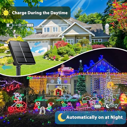 Warm White and Multicolor Color Changing Solar String Lights for Outside, 2 Pack 400LED Solar Fairy Lights Outdoor Waterproof, Copper Wire with 8 Modes Solar Twinkle Lights for Tree Garden Yard Party - color: Warm White to Multicolor, size: 2 Pack-400LED