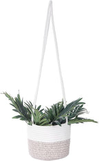 Hanging Planter Basket Jute Rope Woven Plant Hangers Indoor Hanging Plant Holder Up to 7" Pot Macrame Modern Storage Organizer Home Decor (White & Brown)