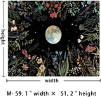 Amhokhui Moonlit Garden Tapestry Boho Moon Tapestry Floral Flower Tapestries Colorful Plants Tapestries Black Wall Hanging Decor for Home