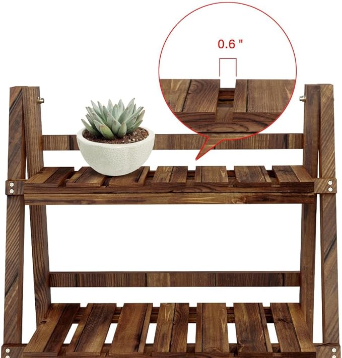 Yaheetech Folding Plant Stand Wooden Foldable Plant Shelf 3-Tier Flower Pot Stand Plants Display Shelf Rack Ladder Garden Indoors Outdoors 23.6 x 15 x 36.6in