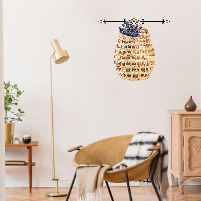 Front Door Basket, Wall Mounted Woven Water Hyacinth Hanging Basket, Large Boho Decor Flower Storage Plants Organizer for Home, Garden, Farmhouse