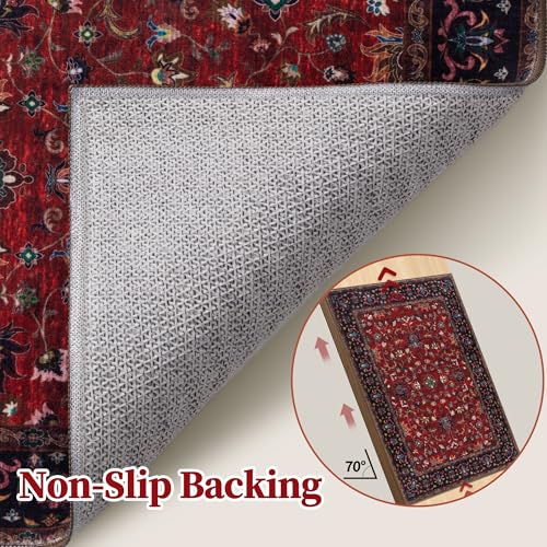 Tangsoo 2x3 Washable Rugs for Entryway, Vintage Floral Rug Red Small Area Rug Non-Slip Soft Low Pile, Small Carpet Door Mat, Front Door Indoor Throw Rugs for Entrance Kitchen Entry - color: Floral/Red, size: 2' X 3' (Rectangular)