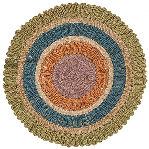 SAFAVIEH Natural Fiber Round Collection 5' Round Green/Multi NF201D Handmade Boho Charm Farmhouse Jute Area Rug - color: Green/Multi, size: 5' (Round)