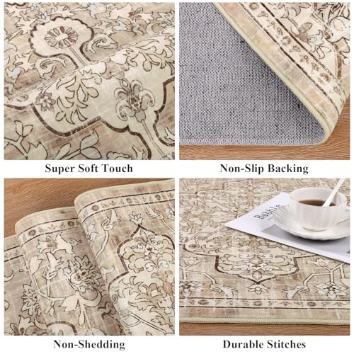Pauwer Boho Hallway Runner Rug 2x6 Washable Entryway Area Rugs Non Slip Farmhouse Vintage Floor Mat Carpet Runner for Hallways Laundry Room Kitchen Bathroom Bedroom - color: Beige Brown, size: 2' x 6' (Runner)