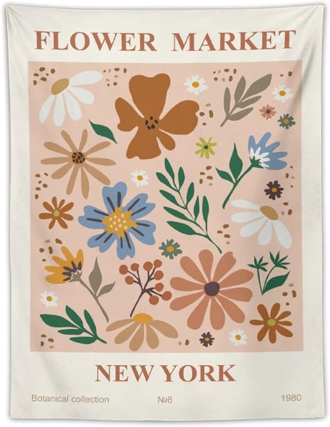 Chordity Danish Pastel Botanical Flower Market Aesthetic Tapestries Wall Hanging Tapestry Decorative Flag For Home Decor Living Room College Dorm Bedroom Banner Poster 30*40 Inch