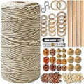 Macrame Kit for Beginners 227pcs – Macrame Wall Hanging Kit & Plant Hanger Kit, 225Y 3mm Cotton Cord, Wooden Beads Dowels Rings, DIY Craft Kit for Adults, Macrame Starter Kit Supplies