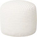 MeMoreCool Stuffed Round Pouf Ottoman Foot Rest, Soft Plush Floor Pouf Foot Stool, Corduray Footstool Footrest, Small Round Ottoman for Living Room Couch Sofa Chair, 20x15 Inch Beige