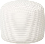MeMoreCool Stuffed Round Pouf Ottoman Foot Rest, Soft Plush Floor Pouf Foot Stool, Corduray Footstool Footrest, Small Round Ottoman for Living Room Couch Sofa Chair, 20x15 Inch Beige