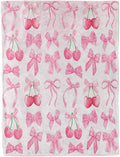 Pink Cherry Bow Throw Blanket Back to School Decorations Soft Dorm Room Essentials Gifts for Students Girls Boys Lightweight Coquette Bow Cherry Aesthetic Blanket for Nursery Room 30"x40"