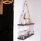 Boho Wall Hanging Shelves Macrame Floating Plant Photos Wood Shelf for Bedroom Living Room Apartment Decor (Black)