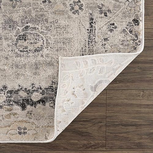 Hauteloom Obsidian Rustic Farmhouse Traditional Floral Medallion Carpet for Living Room, Bedroom, Dining Room - Boho Vintage Oriental Damask Area Rug - Grey, Black, Light Brown, Cream - 2' x 2'11" - color: Beige, Black, Charcoal / Georgiana Geor, size: 1'