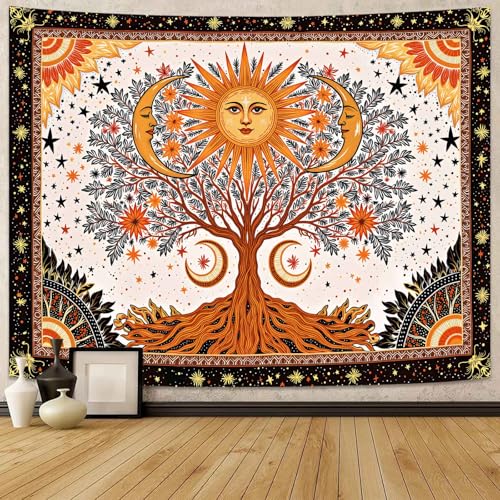 Spenlife Tree of Life Tapestry, Sun and Moon Celestial Tapestries for Bedroom, Boho Wall Decor, Witchy Tapestries (60" x 44") - color: Green White, size: 60"L x 44"W