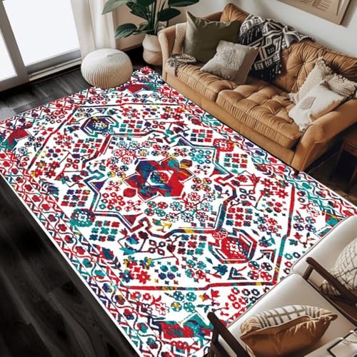 Ultra Soft Faux Wool Boho Area Rug 2x3 Machine Washable Blue Red White Floral Vintage Distressed Rug for Living Room Bedroom Diningroom Traditional Antique Carpet Home Office Dorm Nursery Rug - color: M, size: 2x3