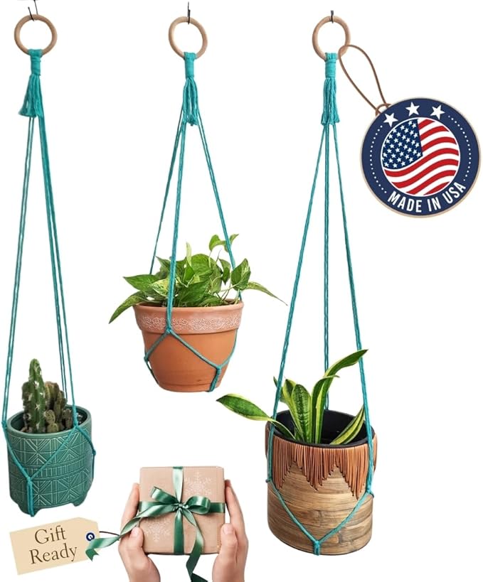Set of 3 Macrame plant hanger for pots 4-10” live plants indoor and outdoor decor hanging plant holder Boho décor Plant stand Indoor plant shelf for Hanging planter for plant pots (Ocean Teal)