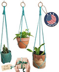 Set of 3 Macrame plant hanger for pots 4-10” live plants indoor and outdoor decor hanging plant holder Boho décor Plant stand Indoor plant shelf for Hanging planter for plant pots (Ocean Teal)