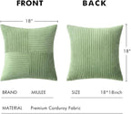 MIULEE Sage Green Decorative Throw Pillow Covers 18x18 Inch for Couch Bed Sofa Spring Decor Pack of 2 Boho Farmhouse Throw Pillows Soft Cross Corduroy Patchwork Textured Cushion Cases