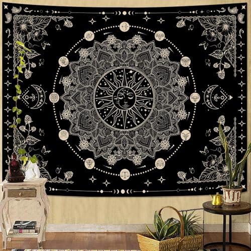 Lunerfex Sun and Moon Mandala Tapestry Boho Tapestry for Bedroom Black and White Tapestries Wall Hanging Living Room Wall Art and Home Decor 44x60 - color: Black and White, size: 60"L x 44"W